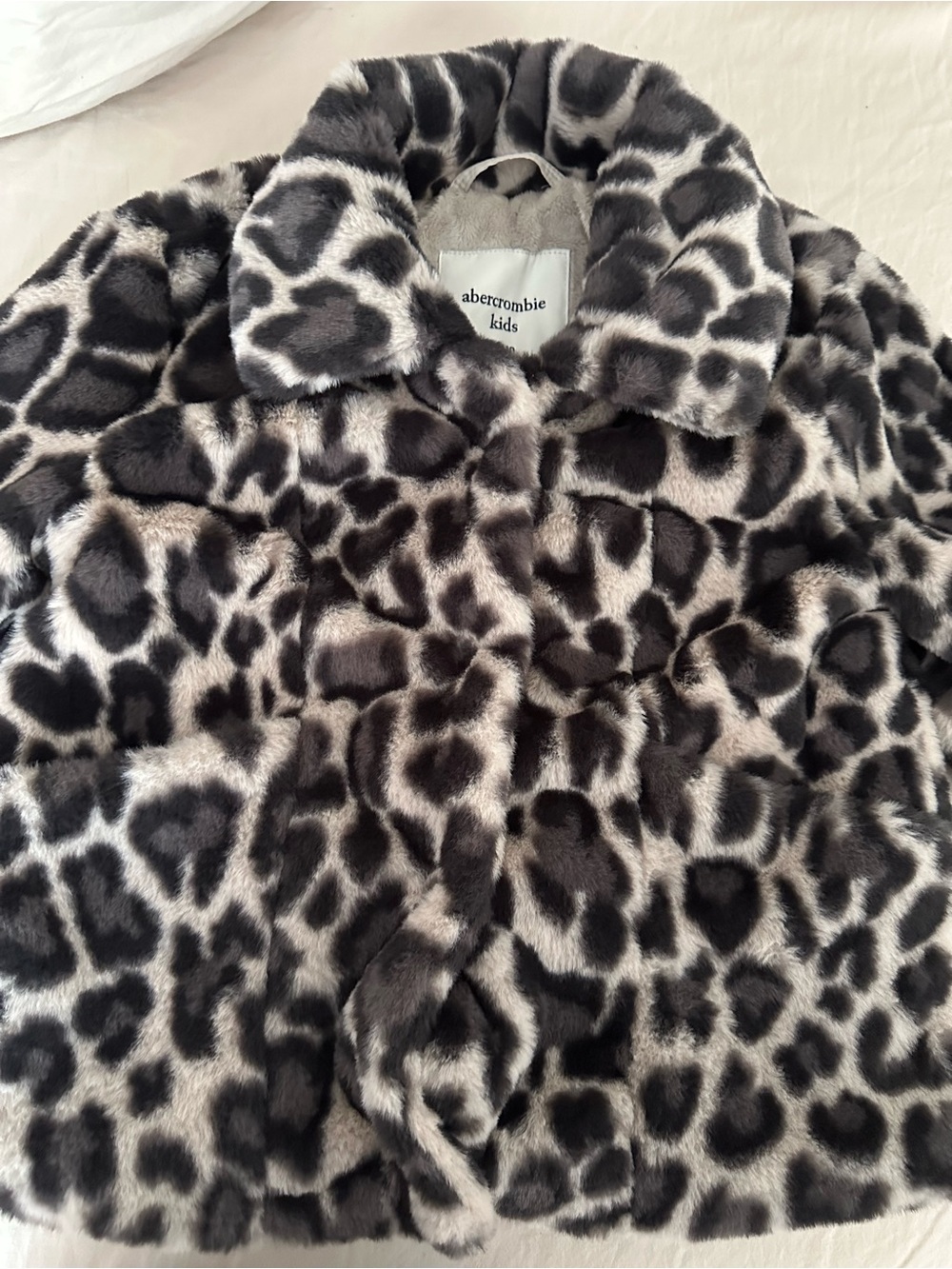 abercrombie kids Leopard Print Faux Fur Pea Coat - Black & Cream